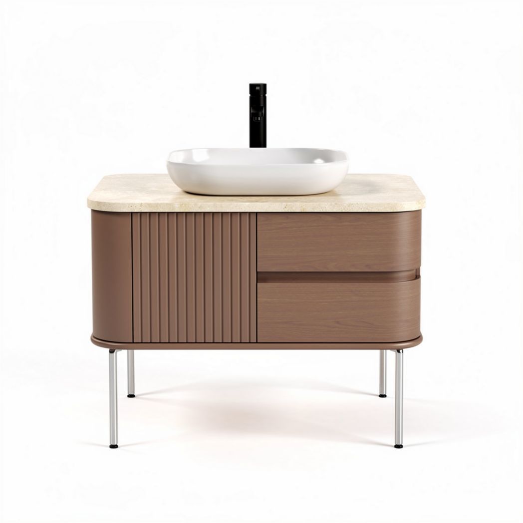 Meuble de salle de bain en bois et marbre 80 x 50 x 85cm avec évier.