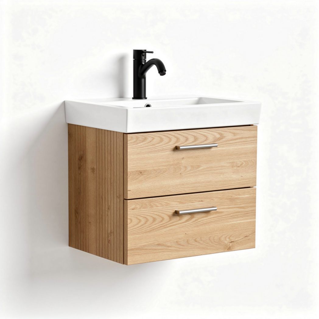 Mobilier de salle de bains en bois avec lavabo blanc dimensions 60 x 45 x 40cm
