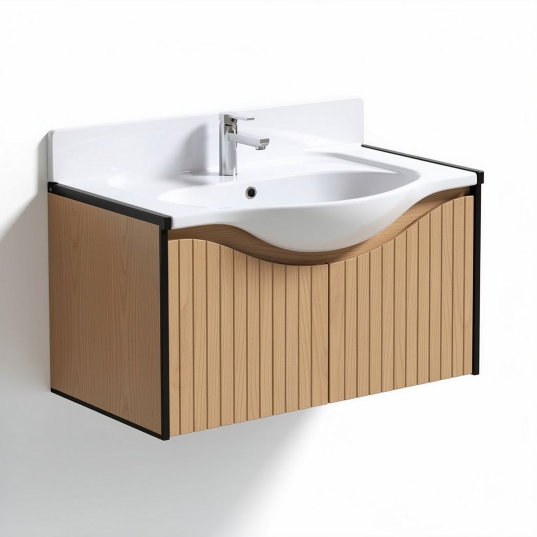 Meuble de salle de bain suspendu en bois avec lavabo blanc 80 x 50 x 20cm