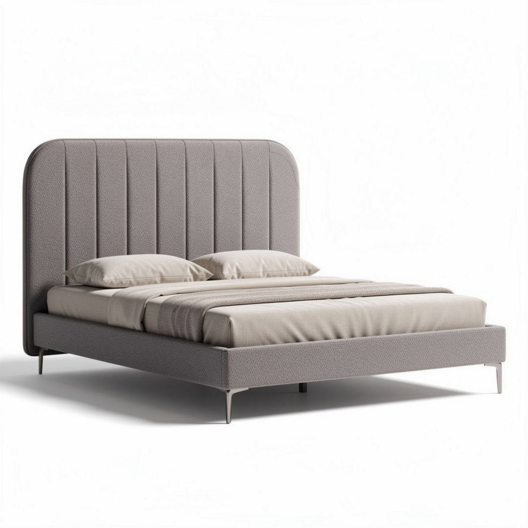 Lit double en tissu gris avec tête de lit rembourrée 200 x 160 x 100cm