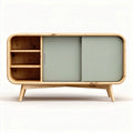 Meuble de rangement en bois naturel avec portes coulissantes vertes dimensions 120 x 40 x 70cm