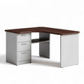 Bureau d'angle en mélamine marron avec trois tiroirs dimensions 150 x 150 x 75cm