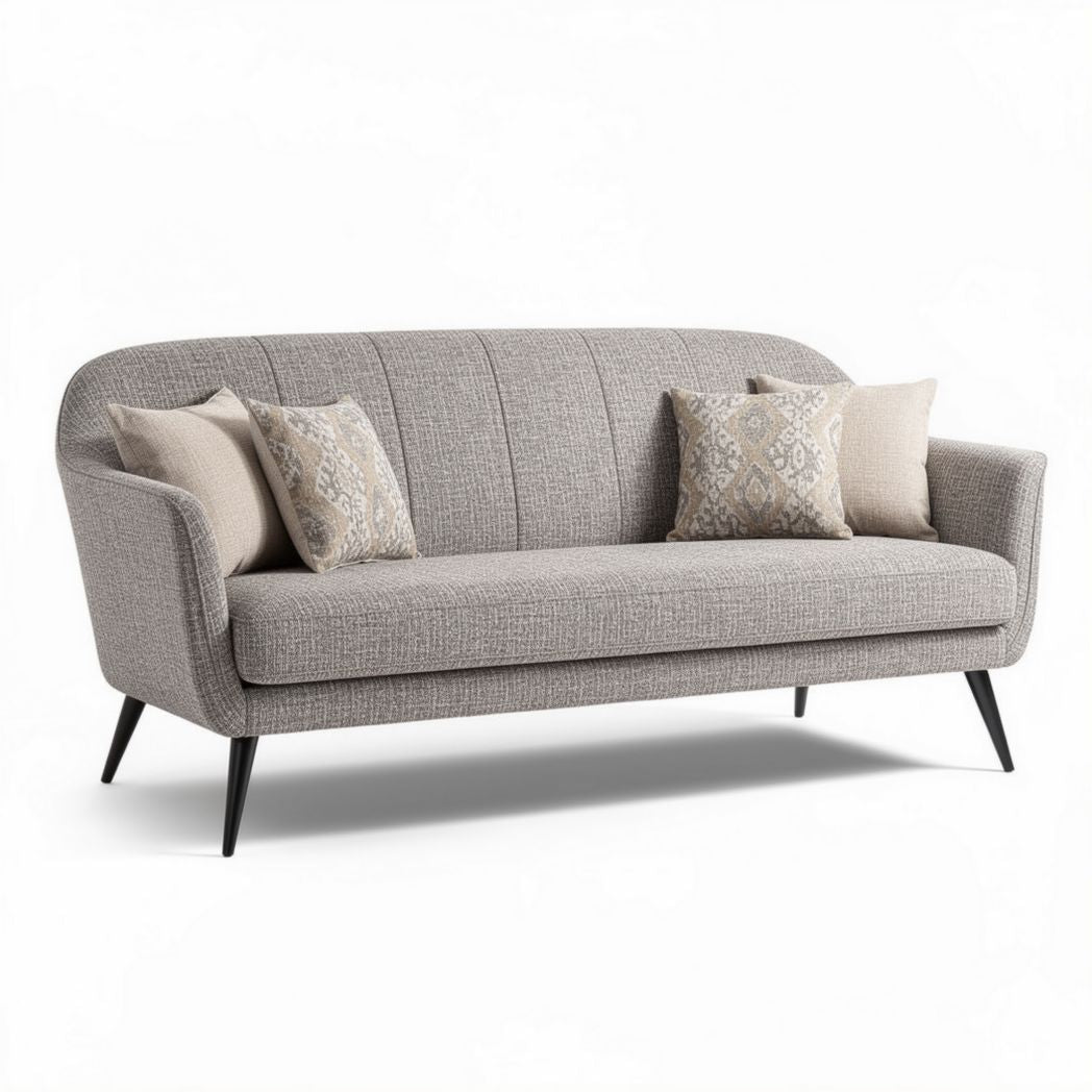 Canapé moderne en tissu gris avec coussins décoratifs 200 x 80 x 85cm