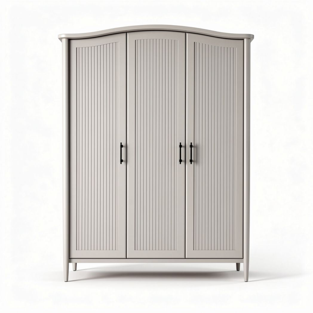 Armoire en bois gris avec trois portes et poignée noire 150 x 60 x 200cm