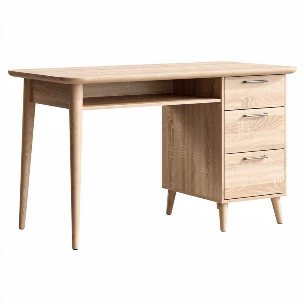 Bureau en bois naturel avec deux tiroirs et une étagère 120 x 60 x 75cm
