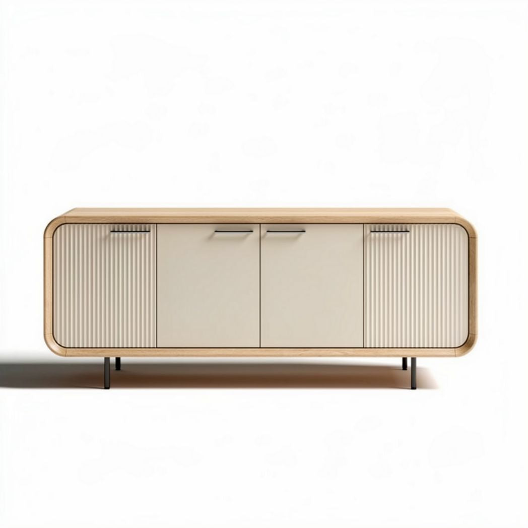 Meuble de rangement en bois avec finitions beige et pieds en métal 150 x 40 x 70cm